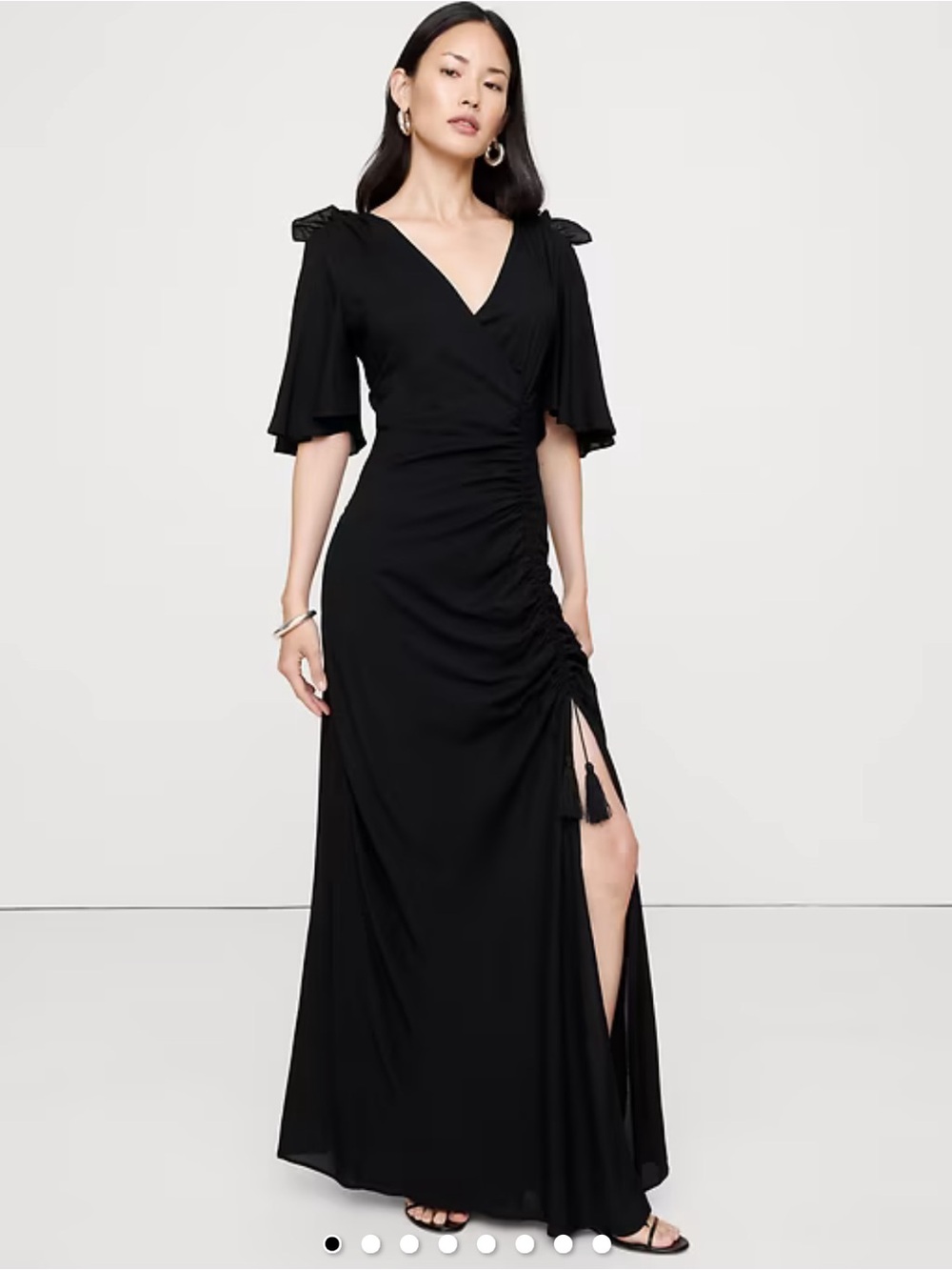 Banana Republic Black V-Neck Flutter-Sleeve Maxi Dress